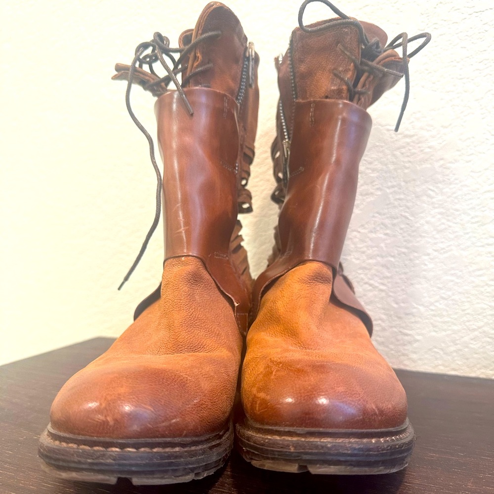 A.S.98 Brown Leather Combat Moto Boots